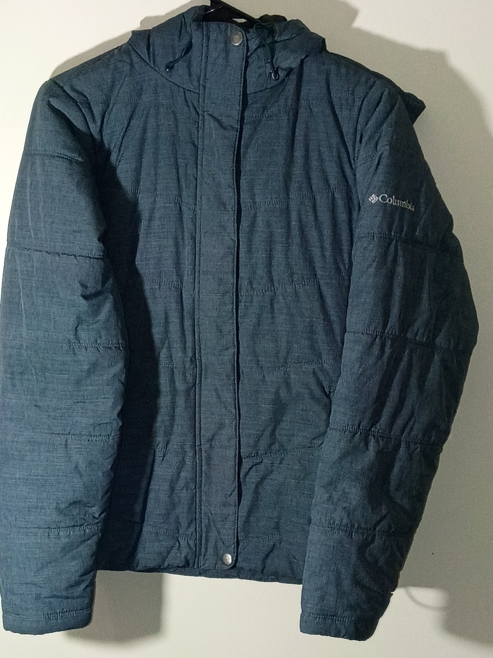 Columbia Blue Heathered Insulated Puffer Jacket Hooded Gorpcore Size XS